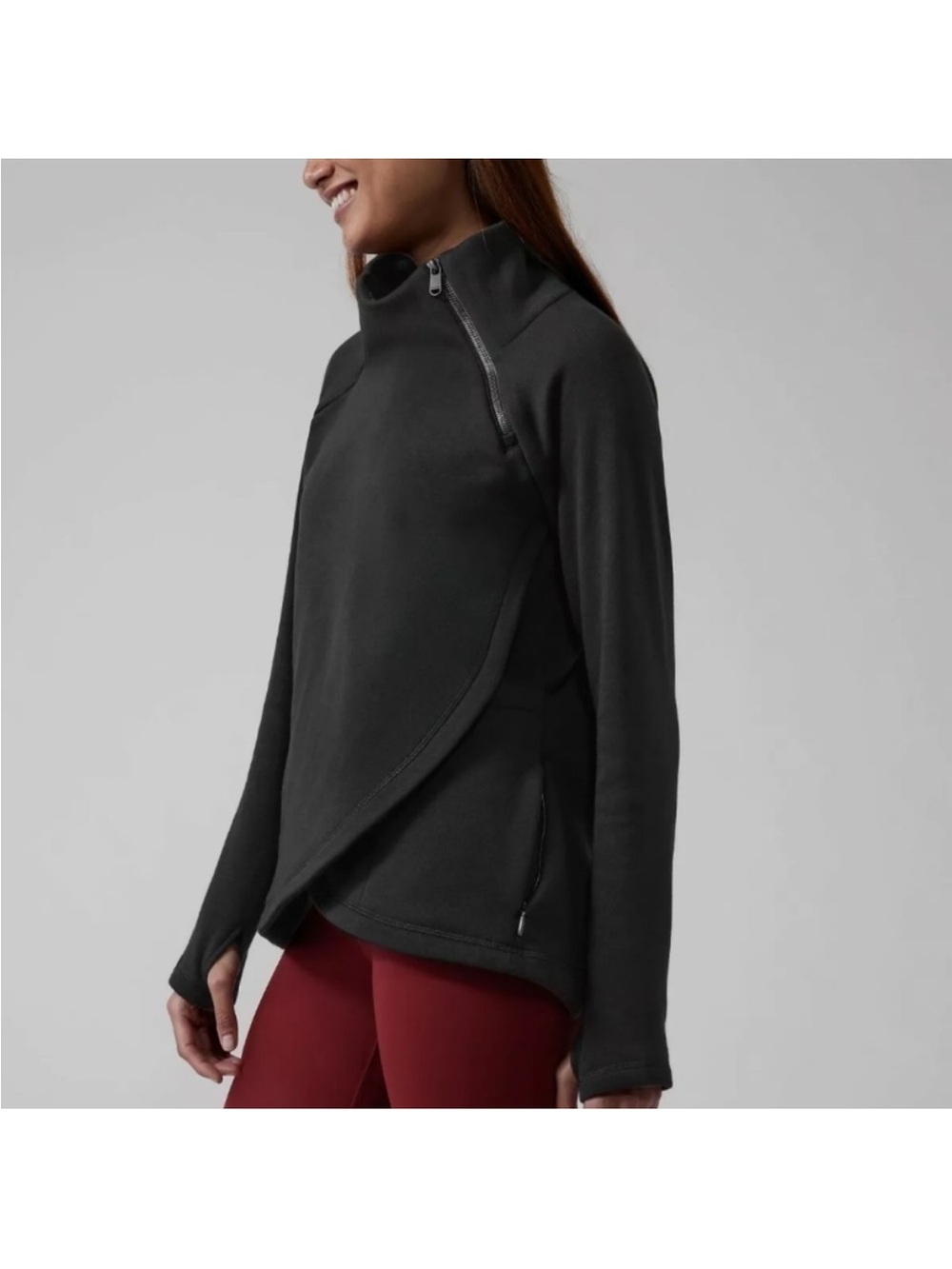 Athleta Women’s Black Asymmetrical Zip Mock-Neck sweatshirt